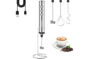 Philorn Spieniacz do mleka z podstawką, ręczny spieniacz do kawy z 3 głowicami, 3 prędkości, mocny mikser ręczny, elektryczna trzepaczka do latte, cappuccino, frappe, matcha, gorącej czekolady, diety