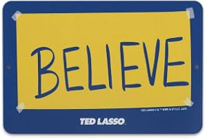 Open Road Brands Ted Lasso Believe metallskylt – liten Ted Lasso-skylt för man cave, kontor eller sovrum, guld