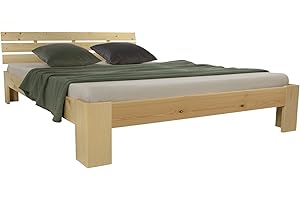 ‎HOMESTYLE4U Homestyle4u Holzbett Bett 140x200 mit Lattenrost Massivholzbett Natur Doppelbett Bettgestell Kiefer Holz | Artikel 1837