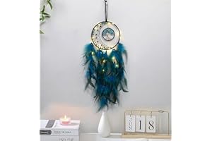 ‎DSAREN Bohemian Dekoration, Dsaren Led Traumfänger Mädchen Handgefertigt Dreamcatcher Spitze Traumfänger Federn Weiß für Gute Träume Wandbehang Auto Raum Mädchen Kreatives Geschenk (A Weiß)