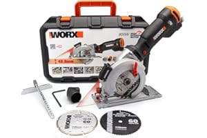 WORX - Scie circulaire 800W- Worxsaw - Profondeur de coupe jusqu'à 43mm - idéale pour le bois, métal, plastique, pierre - WX437 (Livrée avec accessoires, guide et adaptateur aspirateur)