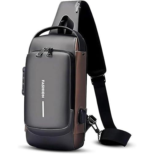 FLYNGO Sling Bag for Men Stylish Crossbody Backpack for Men & Women, Anti-Theft Chest Bag with USB Charging Port, Messenger Bags, Casual Shoulder Bag