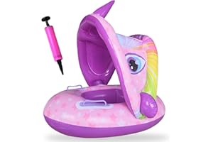 Miotlsy Salvagente Neonato Unicorno Anello di Nuoto per Bambini con Tettuccio Parasole, Nuoto Anello con Sedile, Baby Float Salvagente Giocattolo per Bambini da 12 a 36 Mesi