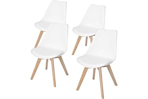DORAFAIR White Dining Chairs Set Of 4, British Accent Chairs with Cushion for Kitchen or Living Room, Occasional Dressing Table Chair for Bedroom with Padded Design and 4 Beech Wooden Legs