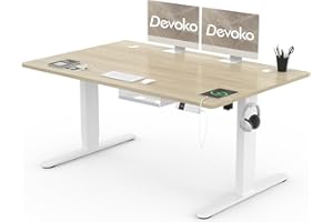 Devoko Scrivania Regolabile in Altezza 140 x 80 cm, Scrivania da Ufficio con Sistemi Anti-Collisione e Funzione di Memoria, Tavolo didattico Ergonomica Elettrica, Rovere
