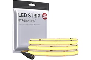 BTF-LIGHTING FCOB COB Striscia LED flessibile ad alta densità uniforme 14W/m 1M DC12V Bianco caldo 3000K CRI 90+ 10mm Larghezza Nastro LED dimmerabile per decorazioni (senza adattatore o controller)
