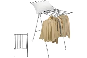 ‎SINBIDE Sinbide Wäscheständer Interieur Faltbarer Kleiderständer mit 2 Flügeln Wäscheständer Edelstahl Standtrockner Gewichtskapazität 10kg Wäschetrockner mit Clip Windschutz Wäschetrockner Outdoor