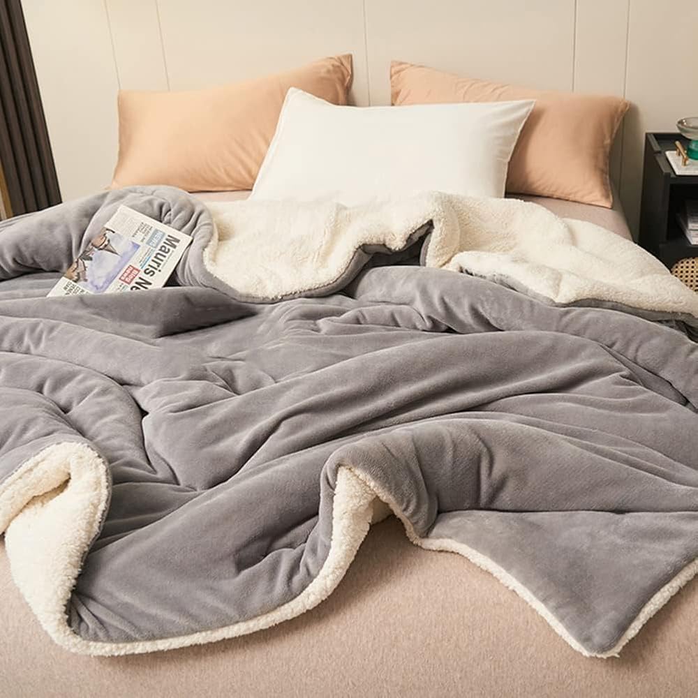 Sherpa Polar Battaniye Çift Taraflı Çift Kişilik 220x240 cm Açık Gri