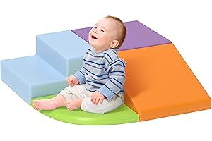 HOMCOM 4 Blocs de Construction XL - modules de motricité - Jouets éducatifs - Parcours motricité Enfant Mousse EPE polyuréthane, Vert, Orange Clair, Violet Clair, Bleu Clair