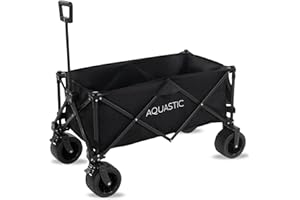 AQUASTIC Carrello con Ruote Portatutto CARO Carrello a Mano da Trasporto con Ruote Resistenti in PVC Ideale Carrello da Giardino e per la Spiaggia Dotato di Schienale Regolabile Nero