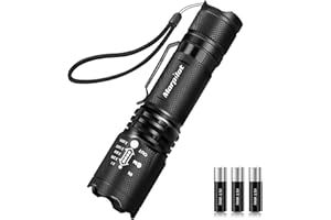 morpilot Linterna Táctica y UV 2 en 1, Linterna LED 5000LM, Linterna Militar, Luz UV con 4 Modos, Zoom IN/out, 395nm, Aluminio, Anti-caída, Impermeable IPX4, 3 Baterías Incluidas