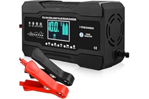 ADFUAER 10-Amp Car Battery Charger, 12V and 24V Smart Fully Automatic Battery Charger, Battery Maintainer Trickle Charger with 7-Stage Charging for Car Truck Motorcycle Marine Lead Acid Batteries