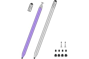 Stylet Tablette MEKO 3 en 1 pour iPad Samsung Tablette Smartphone, Stylet Tactile très Sensible et de Haute Précision avec 10 Embouts de Rechange (Violet + Argent)