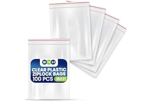 SNH Packing Plastic Ziplock Bags - 100 Pcs Resealable Clear Baggies, 18x21 cm - Ideal for Snacks, Sandwiches, Packaging & Food Storage