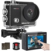 Dragon Touch 4K30fps Touch Screen Action Camera Vision3 Pro 16MP WiFi Sports Camera 30M Waterproof Underwater Camera 170°Wide Angle 4X Zoom with 2 Batteries and Mounting Accessories