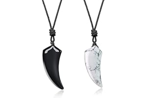 COAI Coppia di Pendenti Dente di Lupo in Pietre Dure Naturali con Laccio Regolabile