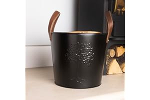 CHARLES BENTLEY Panier à bûches Snug Mulberry Petit modèle, Style Intemporel, poignées Cuir, Fer, capacité 4kg, Design Classique pour cheminée (46x45x36cm)