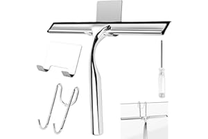 TNOMSNO Rasqueta Limpiacristales Ducha, Limpia Mamparas Ducha Cristal con 2 Ganchos y 1 Hoja de Silicona de Repuesto, Rasqueta Limpiacristales para Baños, Cocinas, Ventanas y Ventanas de Automóviles