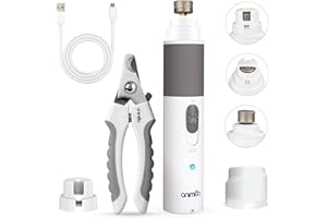 Animigo Lime À Ongle Électrique Chien & Chat - Silencieux, 2 Vitesses, 3 Embout, Lime Griffe Chien Rechargeable avec Câble USB - Petite, Moyenne, Grande Taille - Toilettage Coupe Ongle Professionnel