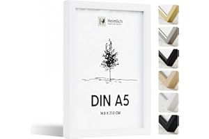 Heimlich® - Cornice per foto - A5 14,8x21 cm, Legno di Ayous, Bianco - Cornice per collage di poster di diploma con copertura in foglio di plastica - Montaggio a parete o esposizione da tavolo