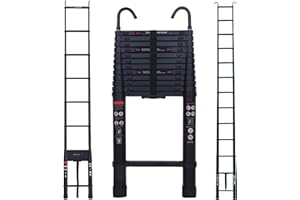 DICN Telescoping Ladder Extension Multi-Purpose 16.5FT Aluminum Foldable Industrial Compact Loft Ladder with 2 Hooks Household Daily Emergency Portable Extendable Step Ladders 330lb Large Capacity EN131