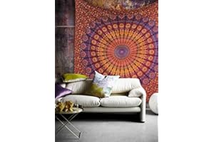 Popular Handicrafts – Tapisserie mandala motif floral, hippie et psychédélique, style indien, 215 x 140 cm (marron)