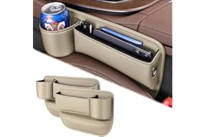 SUHNGE Autositz Gap Aufbewahrungsbox mit Getränkehalter für Skoda Karoq Kodiaq Kamiq Yeti, 2 Stück PU-Leder Autositz Seitentaschen Organizer, Vordersitzkonsole Lückenfüller mit Kabelloch