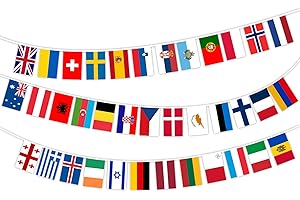 PEJLND Eurovision Party Decorations Bunting Banner - 10m Eurovision 2025 37 European Flags Bunting 2025 Eurovision Song Contest Decorations for Indoor Outdoor Garden Bar Restaurant,Eurovision Party Supplies
