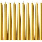 Gold Renk İnce Şamdan Mum Seti,25 cm Uzunluk,10&rsquo;lu Paket, Dekoratif Taper, Şık Masa, Davet ve &Ouml;zel G&uuml;n Dekorasyonu İ&ccedil;in