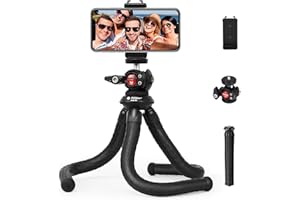 Fotopro Statyw do telefonu komórkowego, elastyczny trójnożny statyw na aparat z gwintem 1/4 cala i uchwytem na telefon komórkowy do smartfona, aparatu, światła pierścieniowego