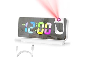 ACEMALL Reveil Projecteur Plafond, Rotation à 180° Reveil Numerique, 7.8inch Miroir Réveils USB avec température, Rechargeable Affichage du Calendrier de la Date, Horloge de Table pour Le Bureau de la Chambre