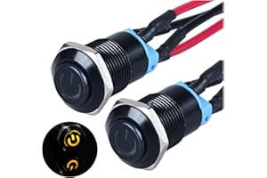 JIQI 2× 12mm Verrieglung Druckschalter 12V bis 24V 2A wasserdicht selbsthaltend schwarz Druckknopfschalter aus Metall LED Beleuchtet Latch EIN/AUS Schalter mit IP66 1NO für Motorrad (hoher Kopf, Rot)