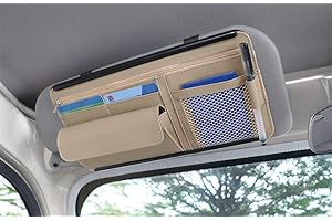 QIRC Qric Auto Sonnenblende Organizer, Leder Aufbewahrungstasche Sonnenblende Tasche für Karten Lizenz Registrierung Stift Brillen Dokument, passend für die meisten Auto SUV, LKW, Auto Zubehör (Beige)