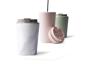 MAMEIDO Termo Cafe 350 ml, Vaso Termico Antigoteo, Taza Termica acero inox sin BPA, Vaso Termo Cafe para llevar (White Marble)