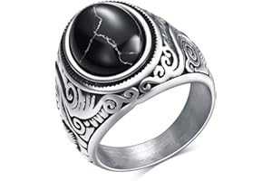 VQYSKO Bague Homme Acier Inoxydable Turquoise Pierre Artificielle Bague Homme Chevalière Vintage Homme Turquoise/Oeil du Tigre/Turquoise Blanche/Turquoise Noire Grande Taille