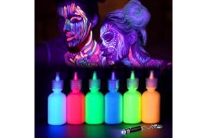LOPHE Peinture Corporelle-Kit de Peinture fluorescente, 6 x 30ML UV Glow Peinture, Peinture Corporelle Maquillage UV Maquillage Coloré Fluo Néon Kit pour le visage et le corps Halloween Noël, A