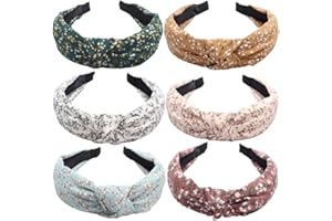 MIQIQAO 6Pcs Mujer diadema nudo cruzado de ala ancha diademas de moda pequeñas flores diadema accesorios para el cabello para las mujeres y las niñas (6DFT)
