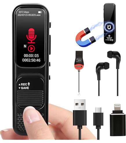 Registratore Vocale Digitale Da 64 GB Con Bluetooth 5.2, Doppio Microfono E Riduzione Del Rumore Per Riunioni E Lezioni