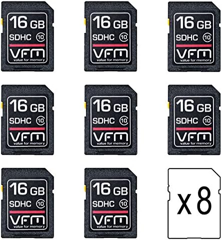 VFM 16gb Class 10 SD Memory Card (Pack of 8) with FREE case. Multi 16 gb SD Card pack (value x 8) for SDHC devices for schools, offices, trade, colleges, education, retail, business, company and home use. Suitable for Raspberry Pi models A and B only. Bulk buy SDcards as a multi-pack deal supplied with our exclusive offer of a free holder. Safe, storage value for your digital camera such as Sony Cybershot, Nikon Coolpix, Canon Powershot, Lumix, Fujifilm Finepix and Kodak Easyshare.