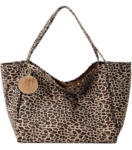 Borsa A Spalla Leopardata In Velluto A Coste, Grande Capacità, Pieghevole, Per Donna, Uso Quotidiano E Viaggio