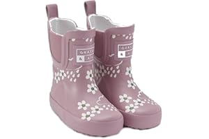 Grass & Air Kids Wellies, Pink Bloom Floral Short Colour-Changing Kids Waterproof Wellies, Rain Boots