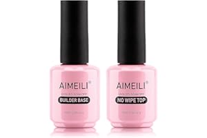 AIMEILI Top Coat Semipermanente y Base Coat Gel Uñas Constructor Esmaltes Semipermanentes para Uñas en Gel UV LED Capa Superior y Builder Gel Nail Extensión 2x15ml