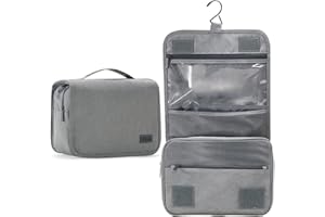 BANSGA Bolsa Aseo Neceser Mujer Hombre (EPRT Tejido),Impermeable de Gran Capacidad Neceser Maquillaje,Bolsa de Aseo con Gancho Colgante para -Grey