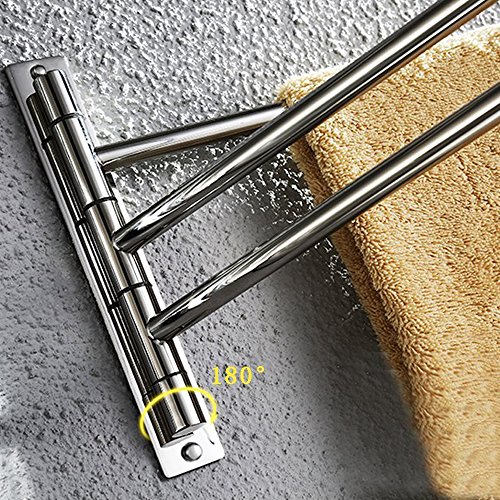 KES Badetuchstange mit 3 bewegliche, aus hochwertigem Edelstahl, zur Wandmontage, Chrome, A2102S3 - 6