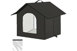 Katzenhaus Outdoor, Katzenhöhle für Draußen, Katzenhaus Für Draußen Winterfest Wasserdicht, Kombiniert isolierte Aluminiumfolie Mit abnehmbarem Transparentem Vorhang (L, Schwarz-1)