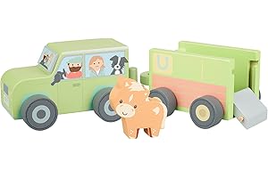 Orange Tree Toys Farm 4x4 Truck and Horsebox Wooden Toy - Pull Along and Push Toy Animal Vehicles, Baby and Toddler - Fun Educational Small World, Early Development & Activity Toys