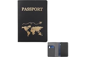 FuninCrea Porta Passaporto da Viaggio con motivo dorato, Custodia Passaporto da Viaggio Pelle PU, Slim Custodie Porta Passaporto, sottile Custodie per Passaporto, Copertine per passaporto (nero)