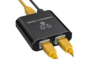 VEDINDUST Ethernet Splitter 1 to 2 1000Mbps Switch RJ45 2 Ports Gigabit Network para Televisores PCs Conmutadores Descodificadores Routers etc with USB C Power Cable