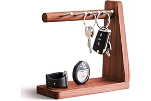 ROBOMANOR Cadeau Femme Anniversaire Plateau de Présentoir à Bijoux en Bois avec 4 Branches Crochets d'accroche pour Stockage Boucles D'Oreilles,Colliers, Bracelets,Montres,Clés et Bagues Cadeau Homme Original