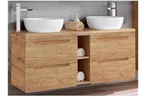 Lomadox Wotan - Set di 2 Lavabi Ceramica, 4 Cassetti Chiusura Morbida, Scaffale, Arredamento Bagno, Mobiletti, 141x76x46 cm
